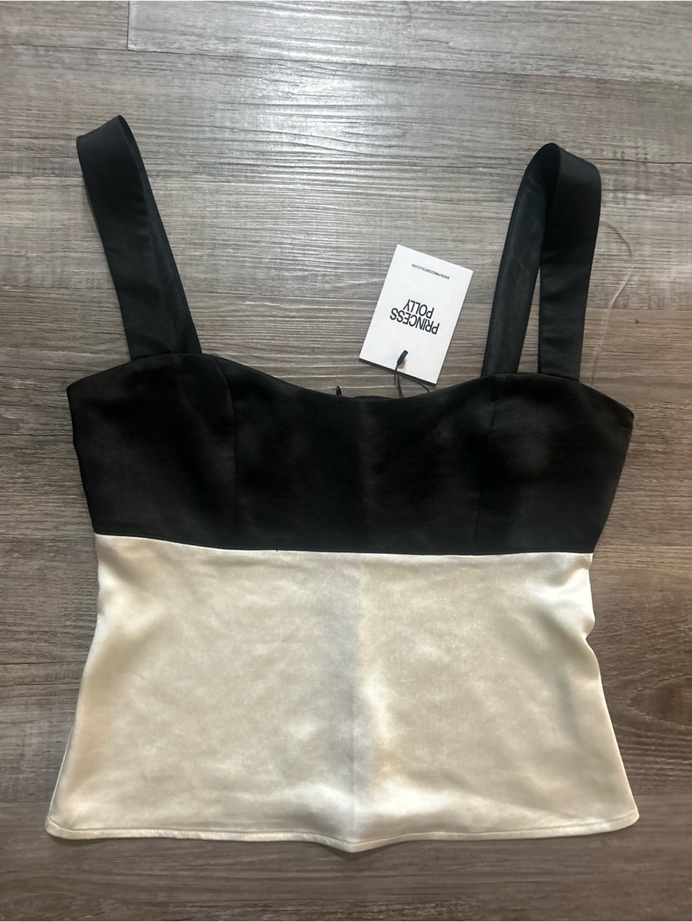 Princess Polly Two-Tone Black and Cream Bustier Tank Top Satin